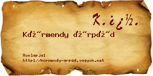 Körmendy Árpád névjegykártya